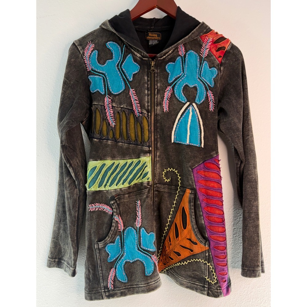 VTG Y2K Rising International Boho Hippie Full Zip Jacket Embroidered Festival S